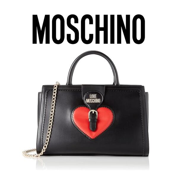 NWT LOVE MOSCHINO Red Heart Black Satchel Shoulder Handbag MSRP $455 - Picture 1 of 9